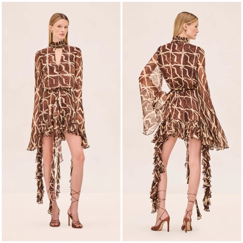 NWT Alexis Amalia Mini Long Sleeve Dress in Sable Brown Size Medium